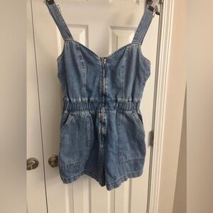 Denim Blue Romper with Front Zip